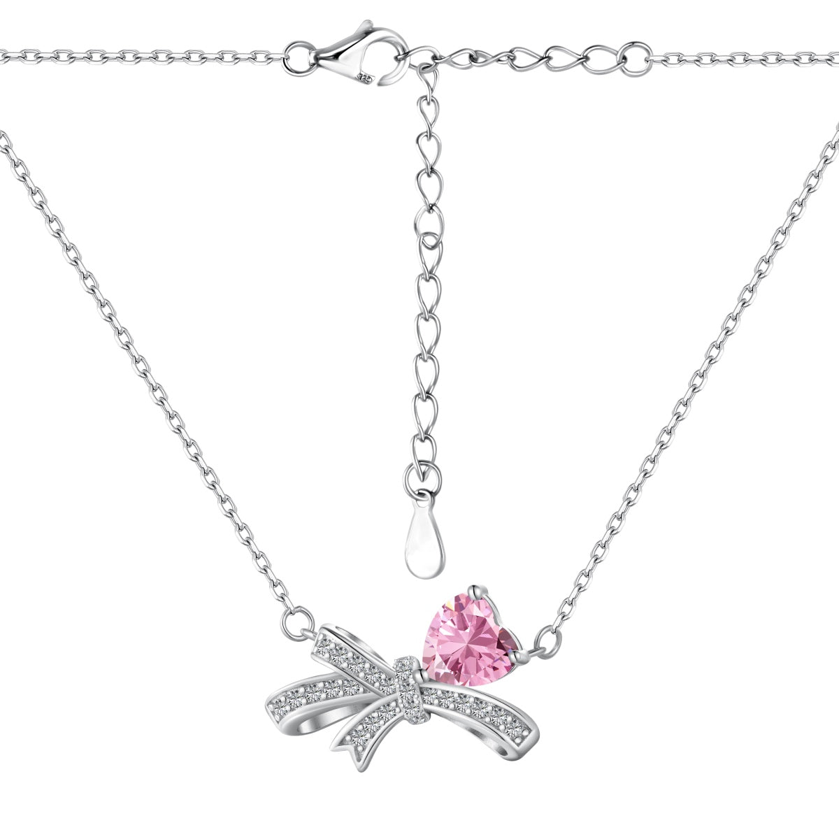 Pink Silver Bow Necklace 3007