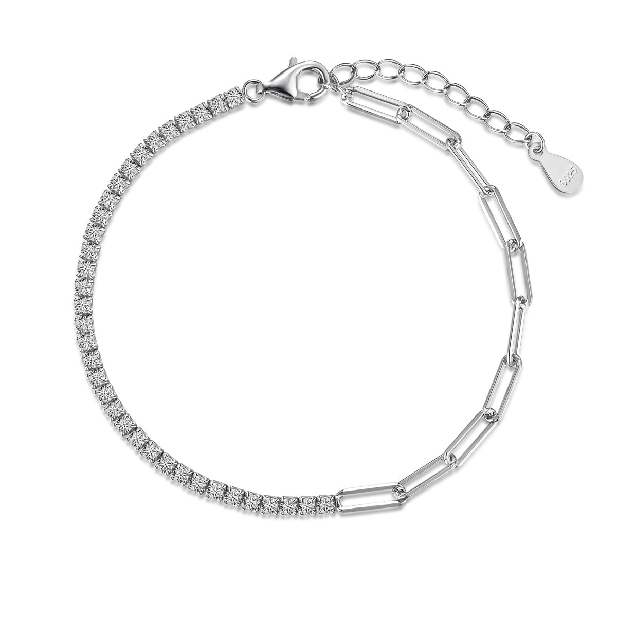 Duo Style Tennis & Paperclip Bracelet - 18K Gold-Plated 925 Silver
