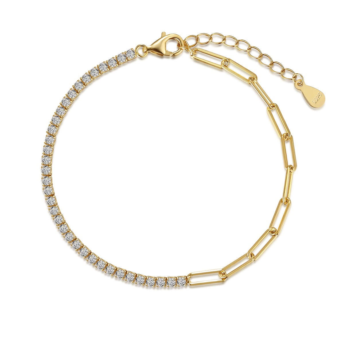 Duo Style Tennis & Paperclip Bracelet - 18K Gold-Plated 925 Silver
