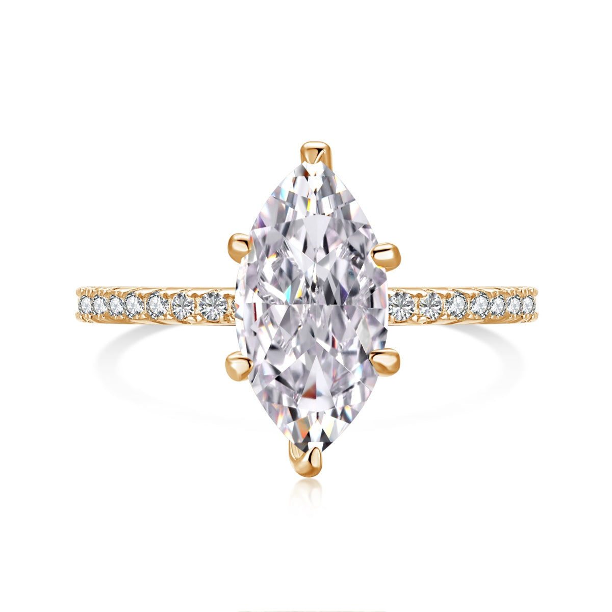 Selena Inspired Marquise Moissanite Ring – 925 Silver Champagne Gold Plated