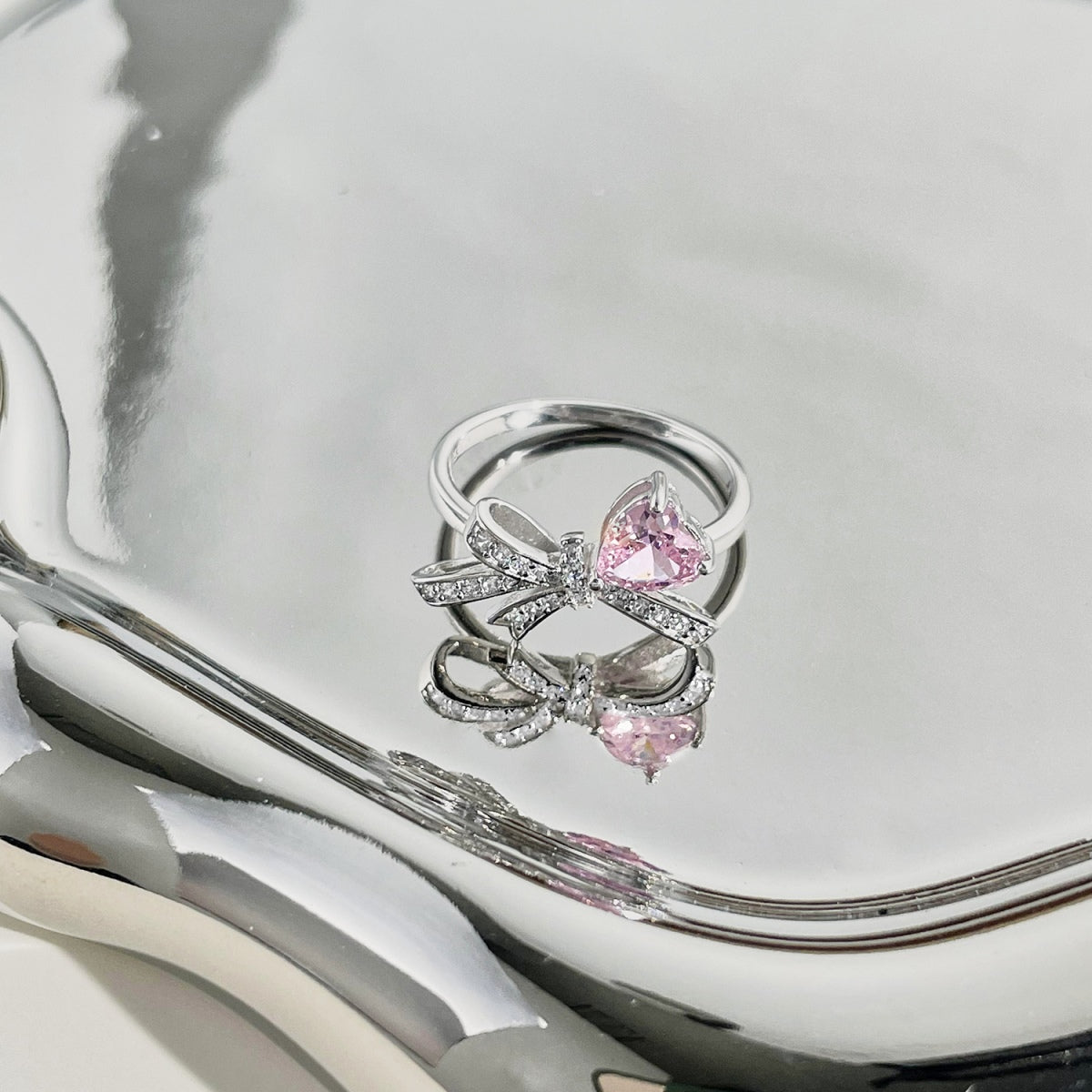 Pink Bow Ring Silver 925 - 3017