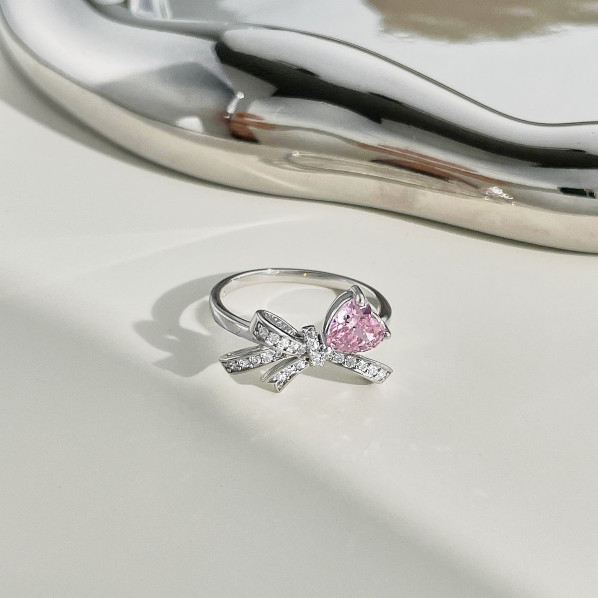 Pink Bow Ring Silver 925 - 3017